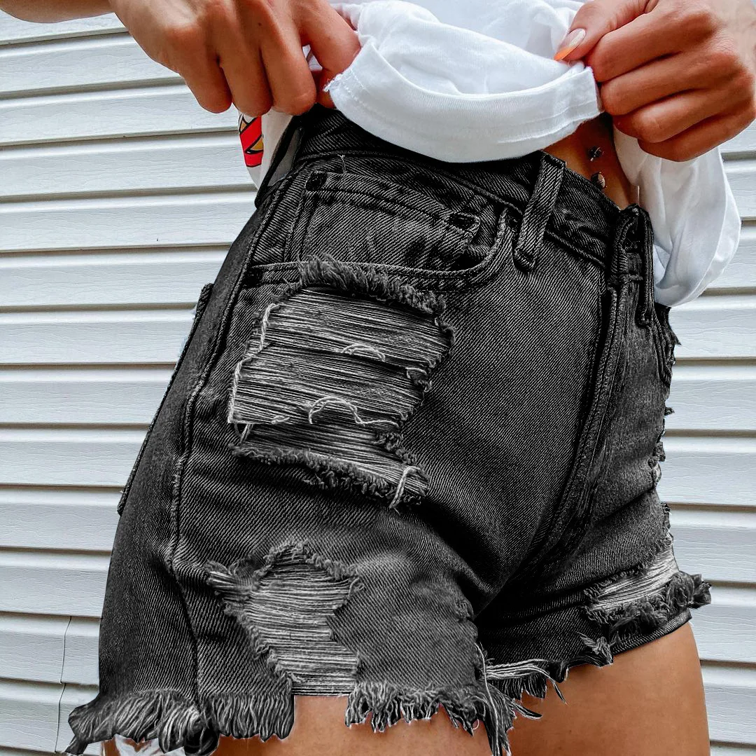 Verão As Mulheres Shorts Jeans 2021 Moda Crânio Impressão De Cintura Alta Casual, Jeans Rasgados Shorts Plus Size Sexy Short Jeans Streetwear