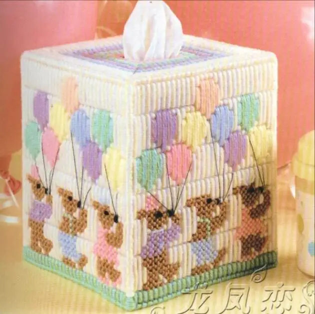 12x12x14cm Caixa Urso Balão de armazenamento de caixa de tecido bordado kit DIY de artesanato conjunto de Crochê, tricô bordado de suprimentos