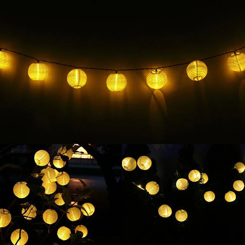 10/20/30 LEDSolar Seqüência De Luzes Das Lanternas Bola Lâmpada Solar Exterior Iluminação De Luzes De Fadas Luz Decorativa Do Natal Festa De Férias