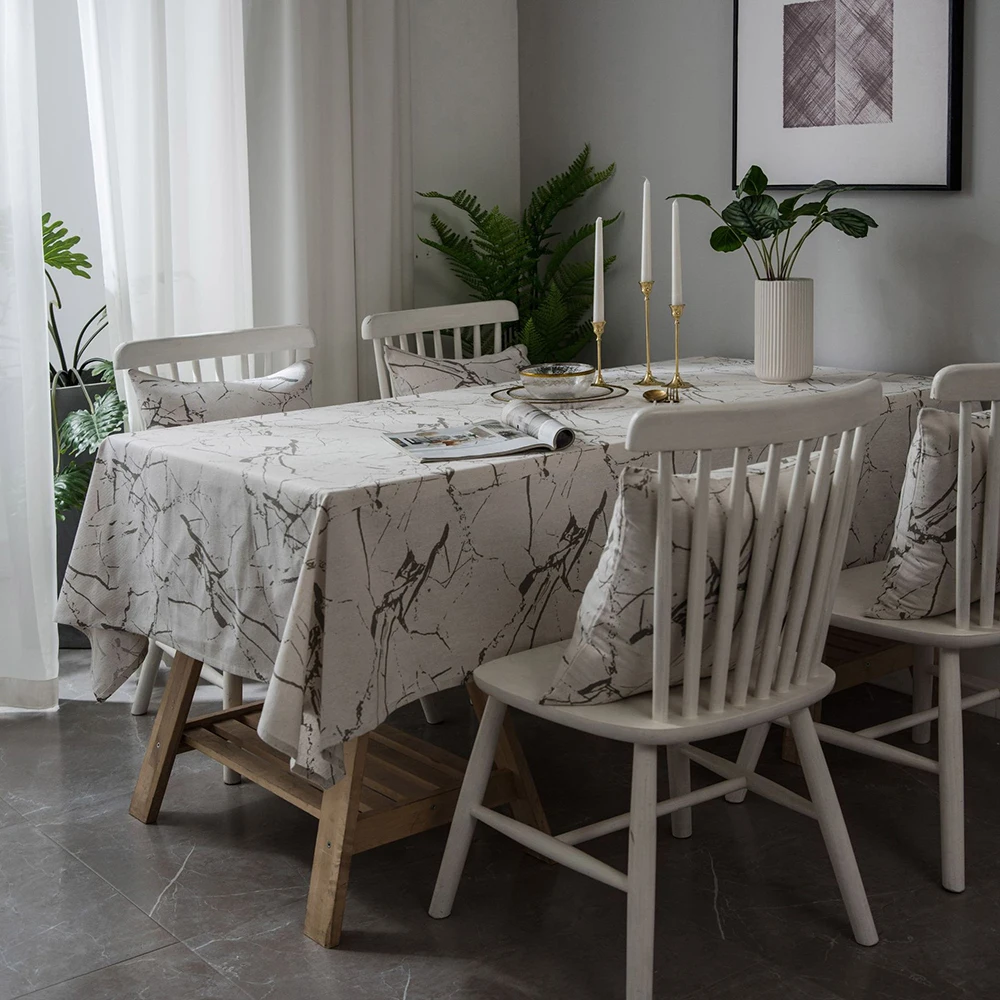 Moderna, Contemporânea, Toalhas de mesa de Mármore Preto e Branco Retângulo de Linho Tabela Tampa Sala de Jantar Decoração de Cozinha