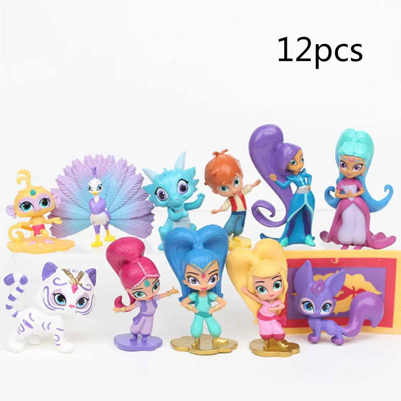 9/12pcs/set Brilhar Irmã de PVC Figuras de Ação Princesa de desenho animado Shimmer Modelo de Brinquedos Animal Bonito Meninas Figura Brinquedos Presentes Crianças