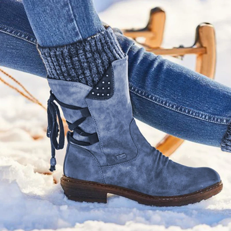 Camurça Mulheres Inverno Meados De Bezerro De Inicialização Do Rebanho Sapatos De Inverno Moda Senhoras Neve Botas Sapatos Coxa Alta De Camurça Quente Botas Zapatos De Mulher