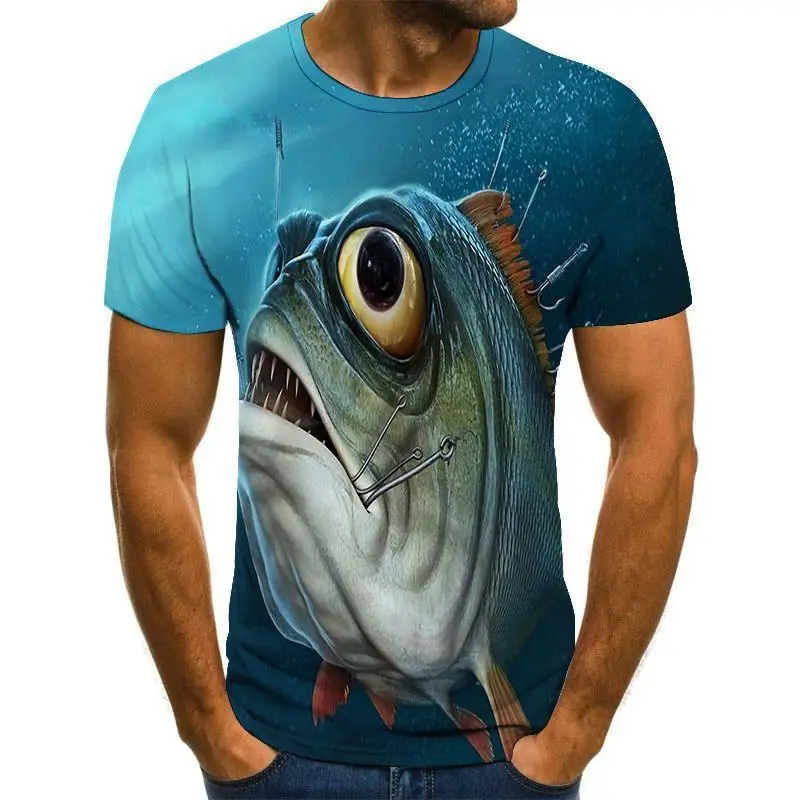 Nova verão 3D impresso padrão de peixe homens e mulheres casual T-shirt tendência da Moda juvenil legal dos homens t-shirt de Hip hop de manga curta