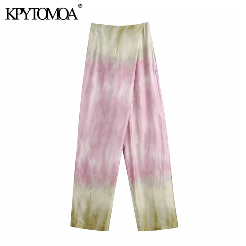 KPYTOMOA Mulheres 2021 Chic de Moda Tie-dye de Impressão em linha Reta Calças Vintage Cintura Alta Tamanho do Zíper Feminino Calças de Mulher