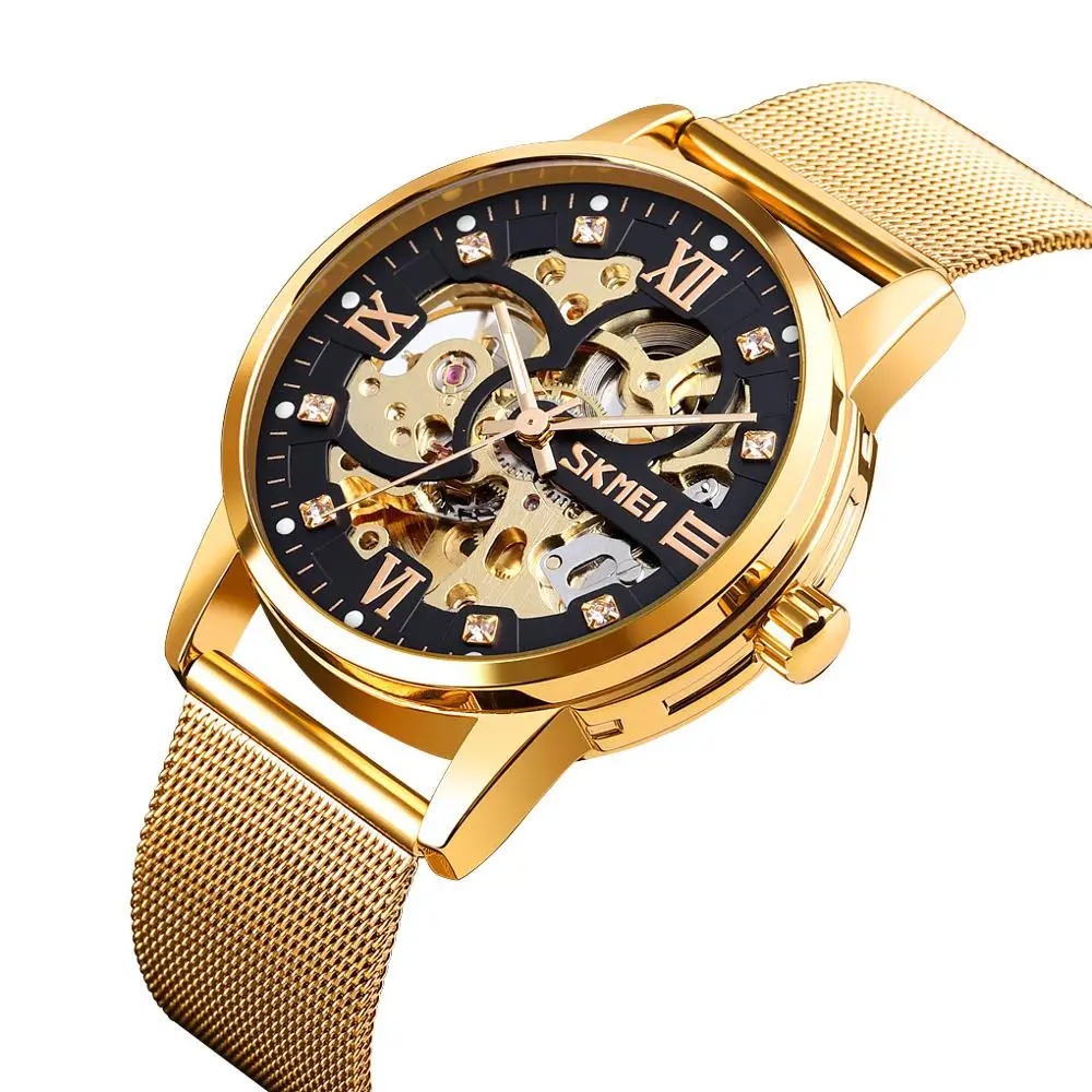 SKMEI Marca de Topo Relógios Mecânicos dos Homens de Moda Relógio de Luxo de Aço Inoxidável dos Homens, Pulseira de Relógios de pulso de Negócios 30M à prova d'água