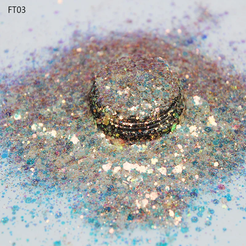 50g/Saco de Fairy Glitter 18Colors Tamanho da Mistura Laser Brilhante Holográfico Cosméticos Grau de Unhas de Paetês em Massa de Unhas de Glitter Flocos