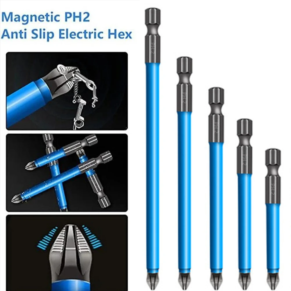Magnético Anti-Deslizamento da Broca 7Pcs Magnético PH2 Phillips Conjunto de Bits magnéticos fortes Ferramentas manuais, chave de Fenda Broca de 25mm-150mm
