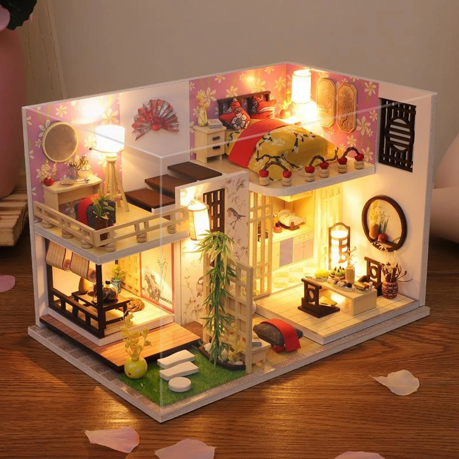 Escala 1/24 DIY Casa da Construção de Modelo Artesanal de Casa de Boneca Kits com Luz
