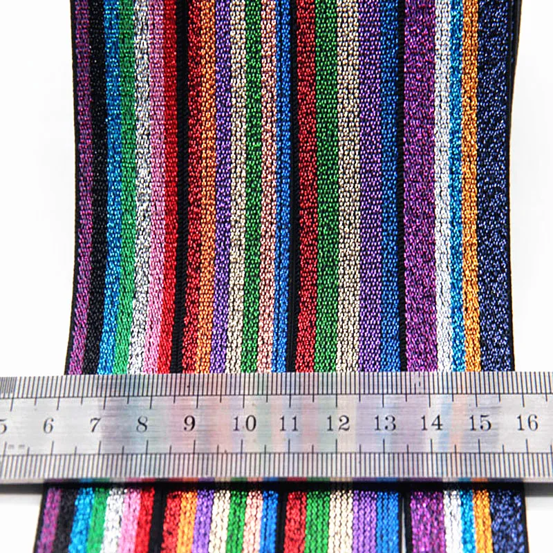 Arco-íris Hot Stamping Elásticos de 2,5 cm de Borracha Fita de 25mm Elastano Banda Crianças Cabelo Cabeça Vestido de Renda Acessórios de Costura 1M