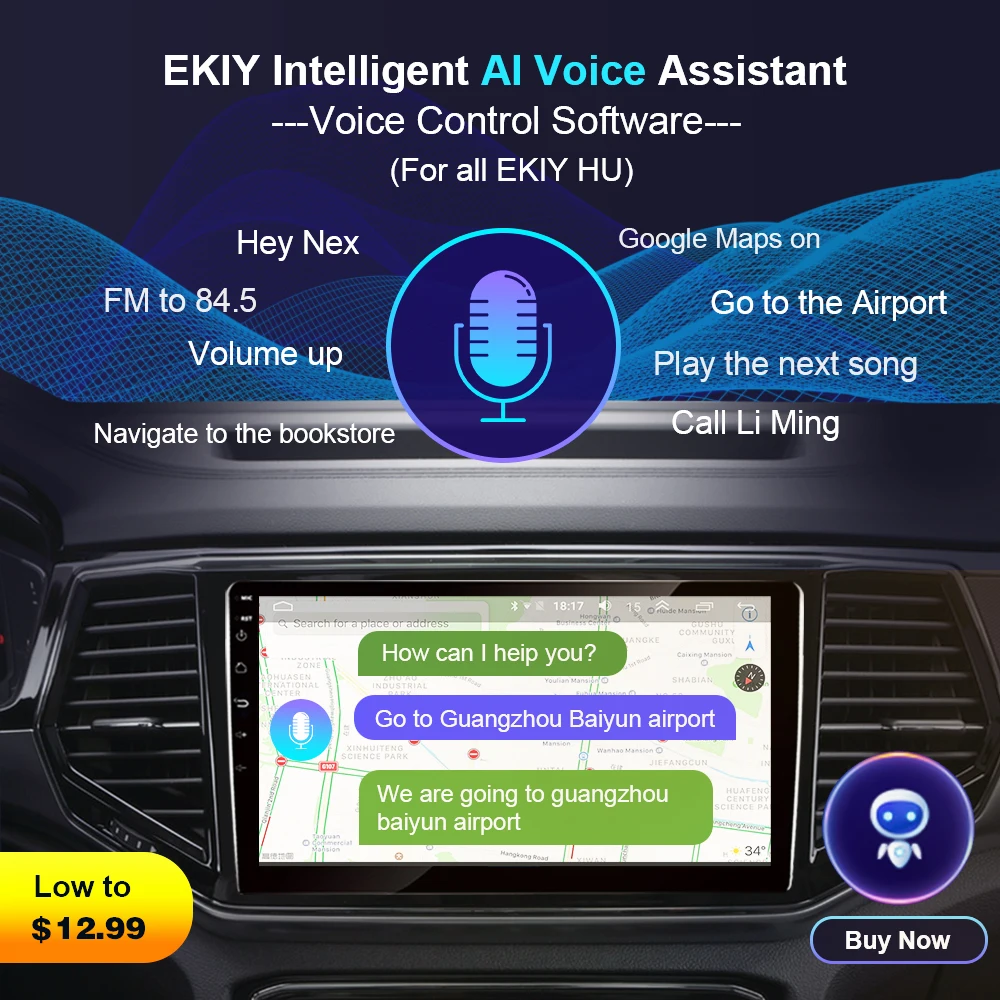 EKIY AI controlo de voz e de código ativo, suporte de comprar antes e após o envio de rádio de carro a partir de EKIY!