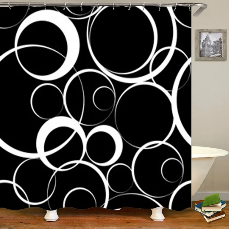 Moda Preto Branco Mosaico Monocromático Casa De Banho Cortina De Chuveiro De Arte Abstrata Pixel De Espessura Pesadas Cortinas De Banheira Simples Círculo Geomtric