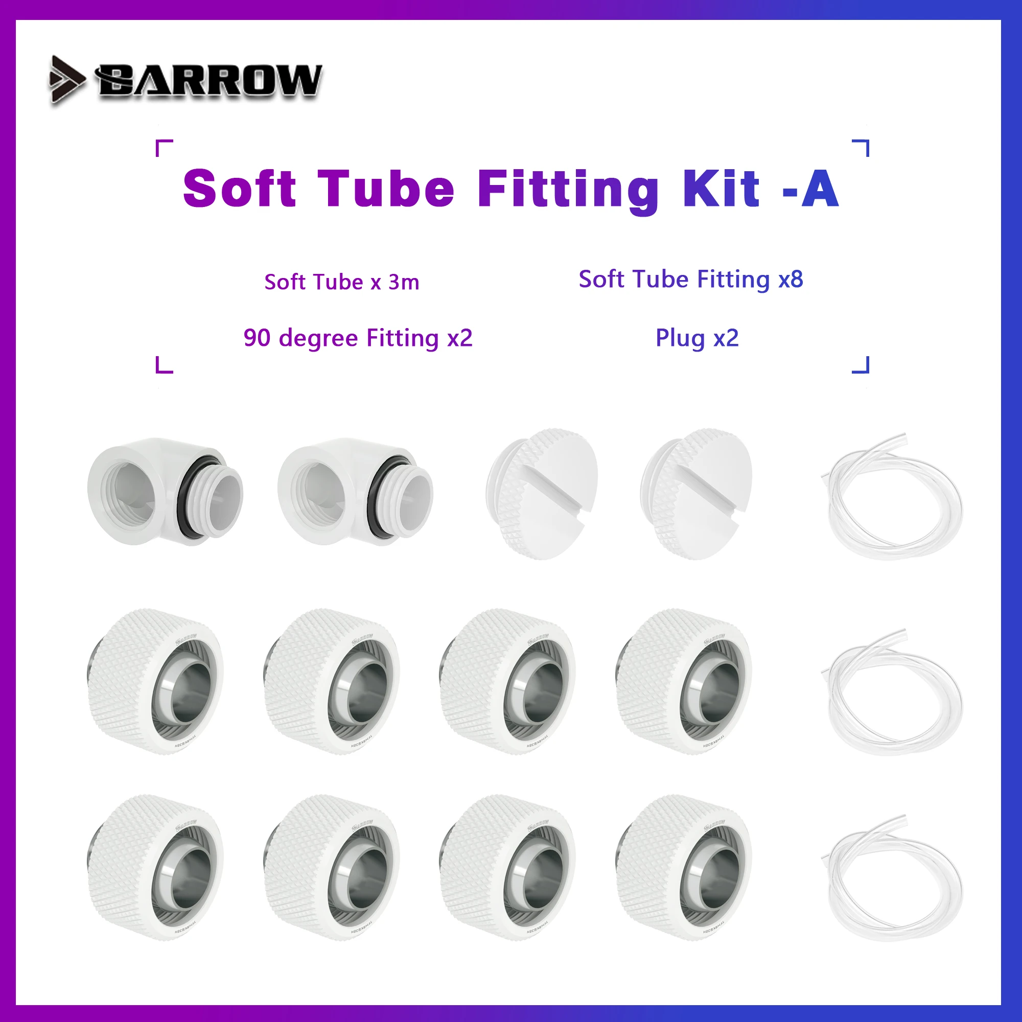 BARROW do Kit de Montagem Conjunto de tubo Macio,10*13,10*16 mm, tubo de 90 graus, Plug, Para Computador de Resfriamento de Água,BA-STKA