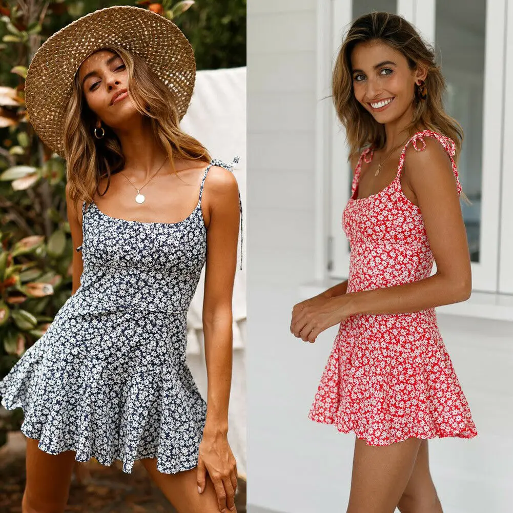 Mulheres, Flores de Verão de Impressão Mini Vestido Vintage Boho Boêmio Vestidos de Praia Vestido Curto de Verão Senhoras Casual Sundress de Férias