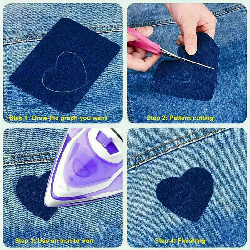Calças de brim do Cotovelo Tecido de Ferro-em Jeans Manchas de Roupas DIY de Reparação de Calças no Joelho Apliques de Vestuário Jeans Auto-adesivo Buraco de Reparação de Patches