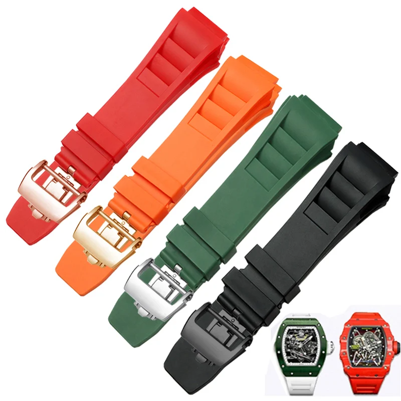 Borracha Watchbands Para Richard Mille RM055 011 fivelas Pulseira Relógio de Acessórios de Silicone para Homens Relógio de Pulseira de Corrente
