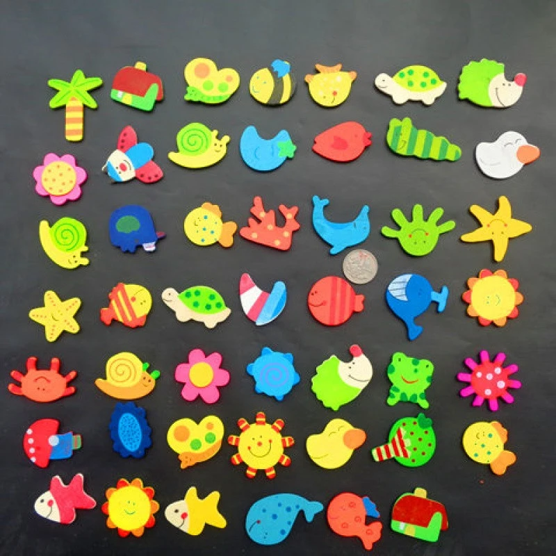 12pcs/monte de desenhos animados Ímã de Geladeira de Madeira, Geladeira Adesivos de Animais dos desenhos animados Coloridos Brinquedos da Criança Brinquedos Educativos Presentes
