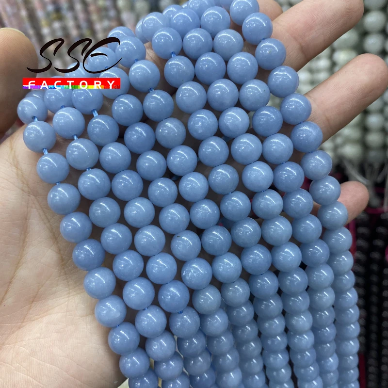 É Natural+ qualidade de Azul Angelite Grânulos de Pedra Redonda Solta Pérolas 6 8 10 mm Para Fazer Jóias DIY Pulseira, Colar de Presente de 15
