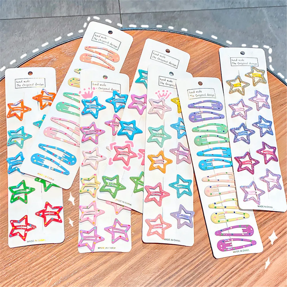 10PCS/Set Novo Colorido Estrelas, gotas de água na Forma de Bonito Meninas Grampos Crianças Doce Ornamento Clipe Presilhas de Moda e Acessórios para o Cabelo