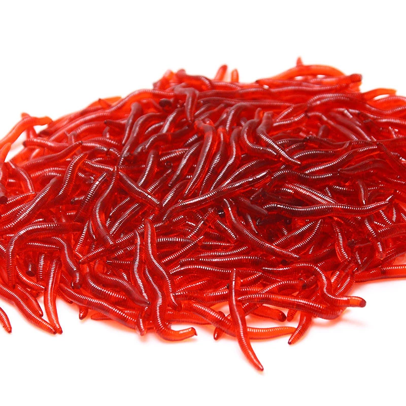 50/100pcs Realistas Vermelho Worm Suave Atração de 35mm Minhoca Pesca com Isca Artificial de Silicone de Peixe, Cheiro de Camarão Aditivo Baixo Carpa
