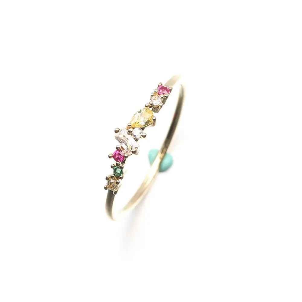 Designer original slim cor banhado a turmalina cristal abertura de anel ajustável de luz de luxo embutidos pequenas jóias de diamante