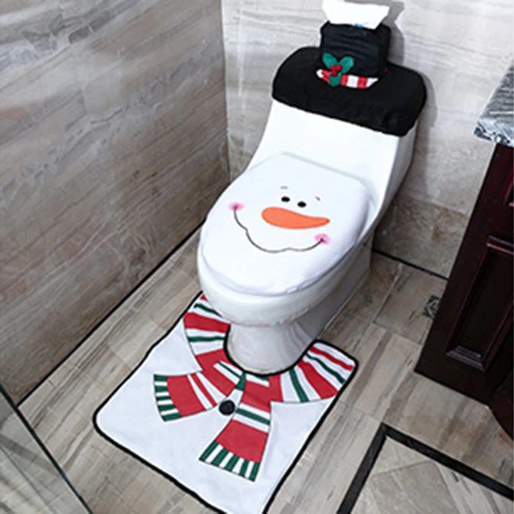 3pcs/set de Natal Closestool Tampa do Tapete Capa de Conjunto de Papai Noel Assento Sanitário Tampa de Tecidos para a casa de Banho Acessórios