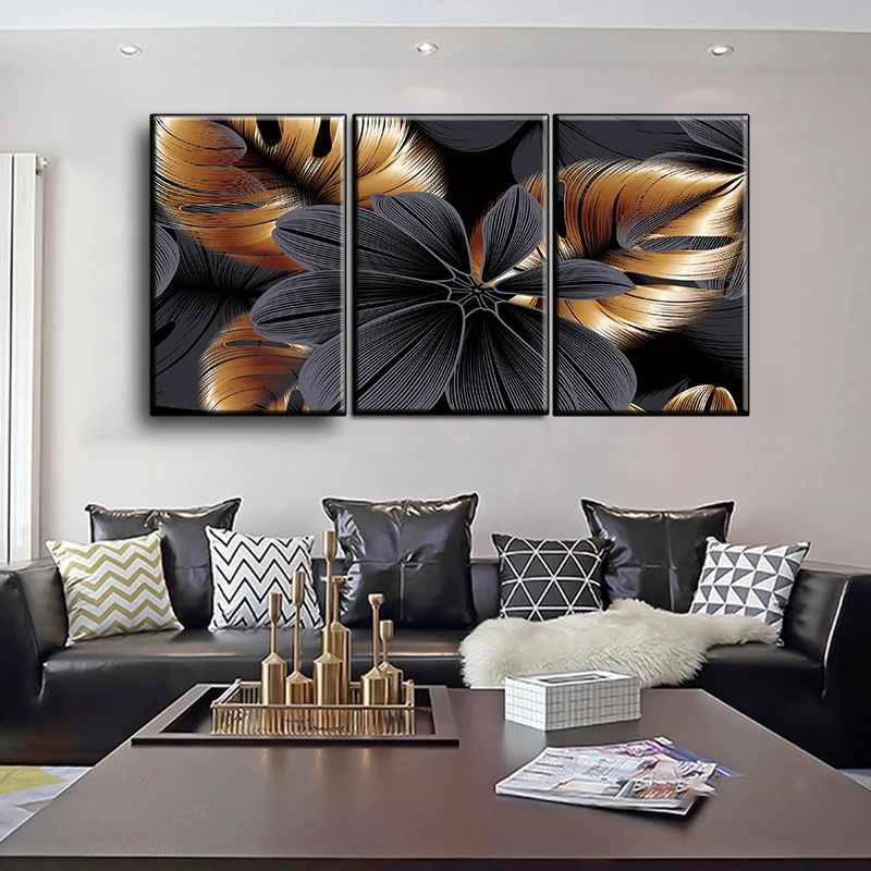 Ouro e preto flor deixa HD de impressão pintura em tela moderna fábrica de parede impressões de arte Nórdica fotos de decoração de casa
