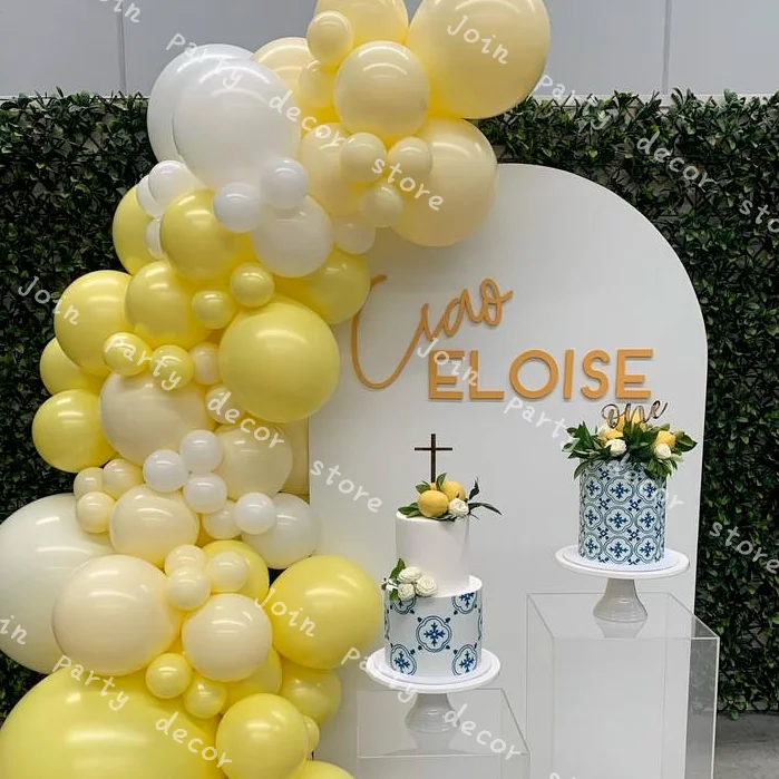 Chuveiro de bebê Macaron Global Balão Garland Látex DIY Balão Arco Definido Amarelo Branco Festa de Aniversário de Suprimentos pano de Fundo da Decoração do CASAMENTO