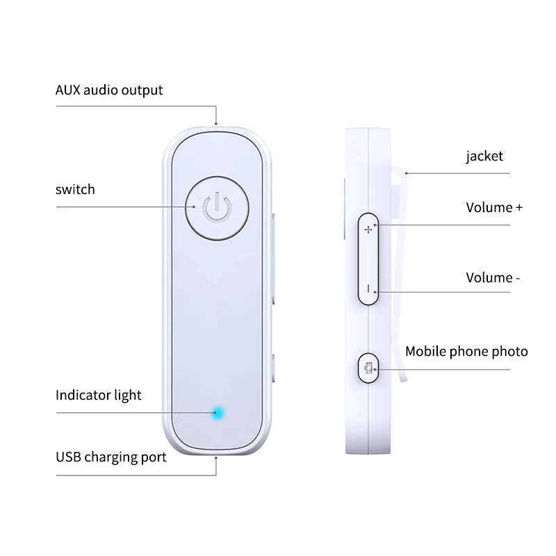 Bluetooth 5.0 Receptor Para a ficha Jack de 3,5 mm do Fone de ouvido sem Fio Adaptador de Bluetooth, Aux de Áudio da Música Transmissor Para Fone de ouvido
