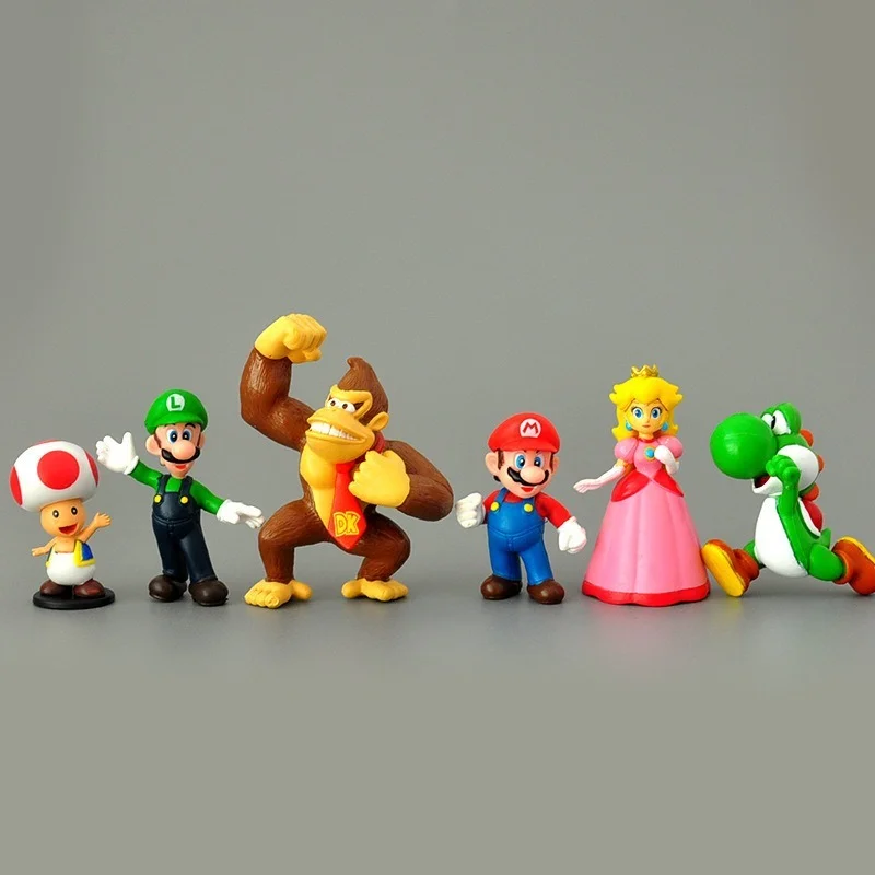6Pcs/Set 3-7cm Super Mario Bros PVC Figura de Ação Brinquedos Bonecas Mario, Luigi, Yoshi Cogumelo Donkey Kong Na Caixa de Presente Lindo Dom Crianças