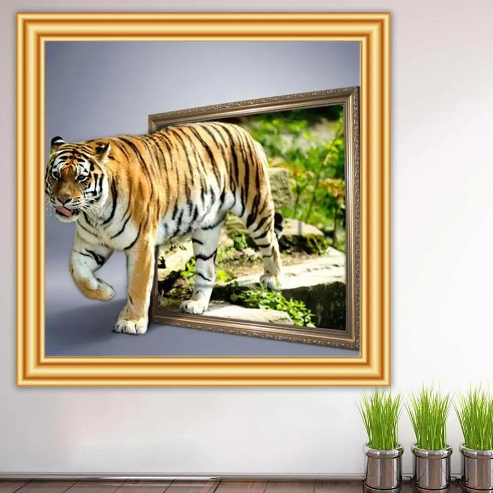DIY 5D Diamante Pintura Tigre de Ponto de Cruz, Inteiro Bordado de Diamante Animal Conjunto de Arte Imagem Bordado de Strass Decoração Presente
