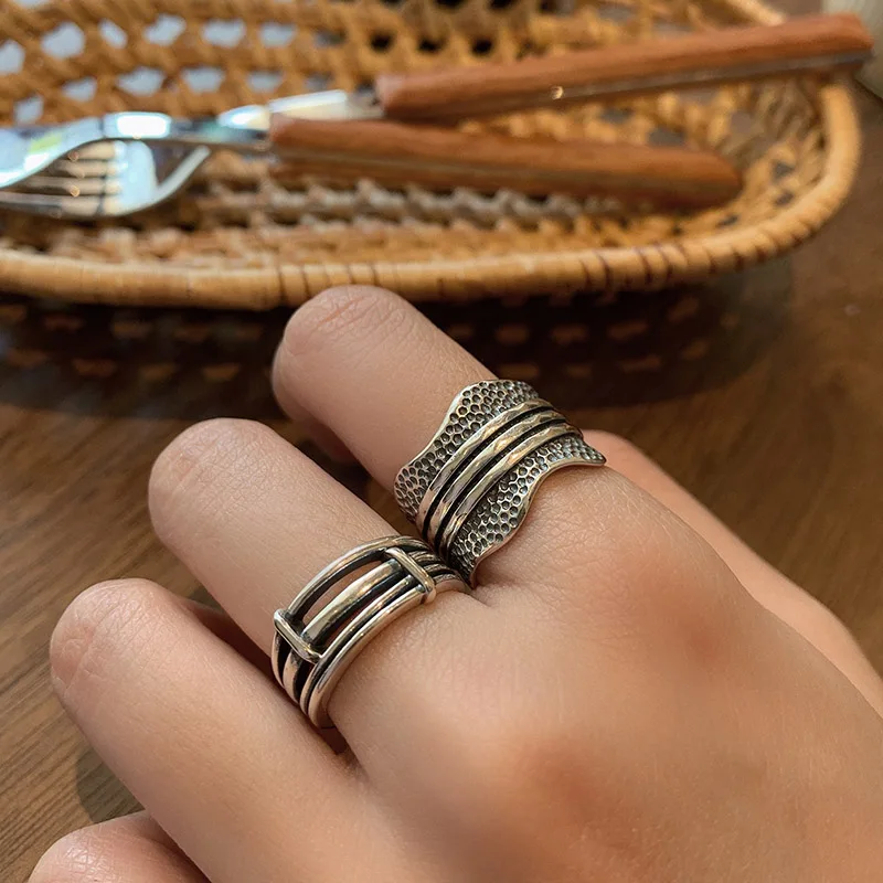 Foxanry de Prata 925 Anéis de Dedo para as Mulheres de Casais de Moda Simples Multilayer Geométricas Artesanal de Noiva Jóias Presentes