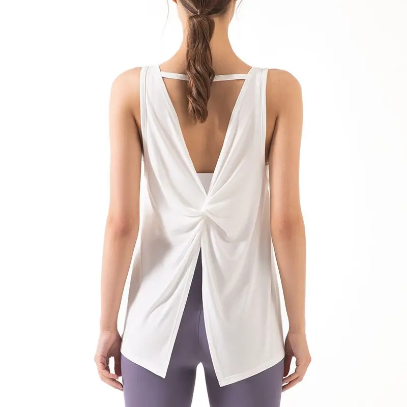 Yoga Colete sem Mangas sem encosto Esporte Camisa Blusa Mulheres de Fitness Executando o Crop Top Abrir Novamente Ginásio de Desgaste Rápido-seca Solta T-shirt Nova