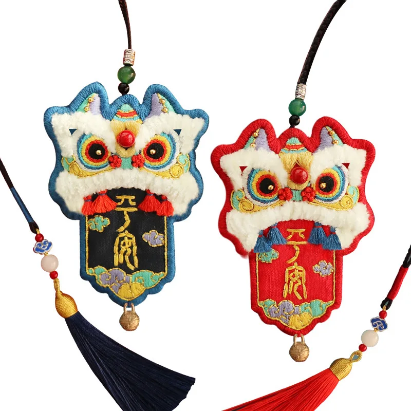 Chinês Colar Amuleto DIY Bordado Auspicioso Leão de Ponto de Cruz, Conjunto de obra de Bordador Artesanais de Costura, Artesanato, Decoração do Carro & Bag duplo Pingente
