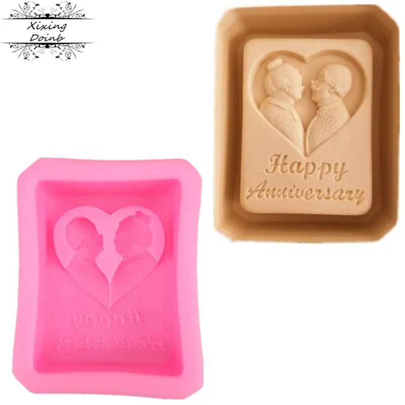 Aniversário de casamento de forma silicone molde geléia de decoração do bolo de ferramentas de doces de chocolate, sabão, mofo