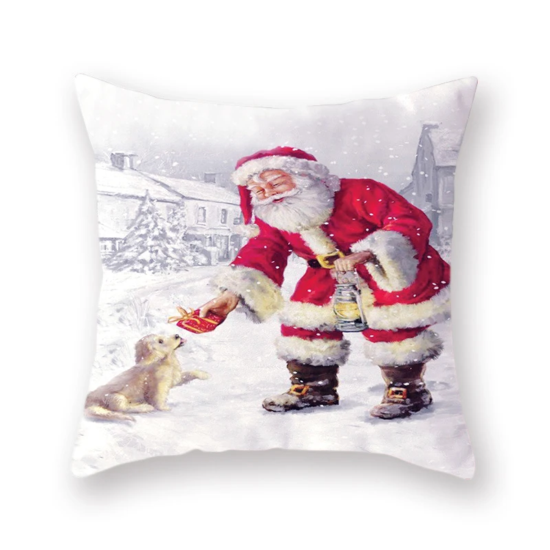 Feliz Natal Sofá Capa de Almofada Santa Snow Lodge Cão Imprimir Feliz Ano Novo Fronha Decorações para a Casa 45x45cm