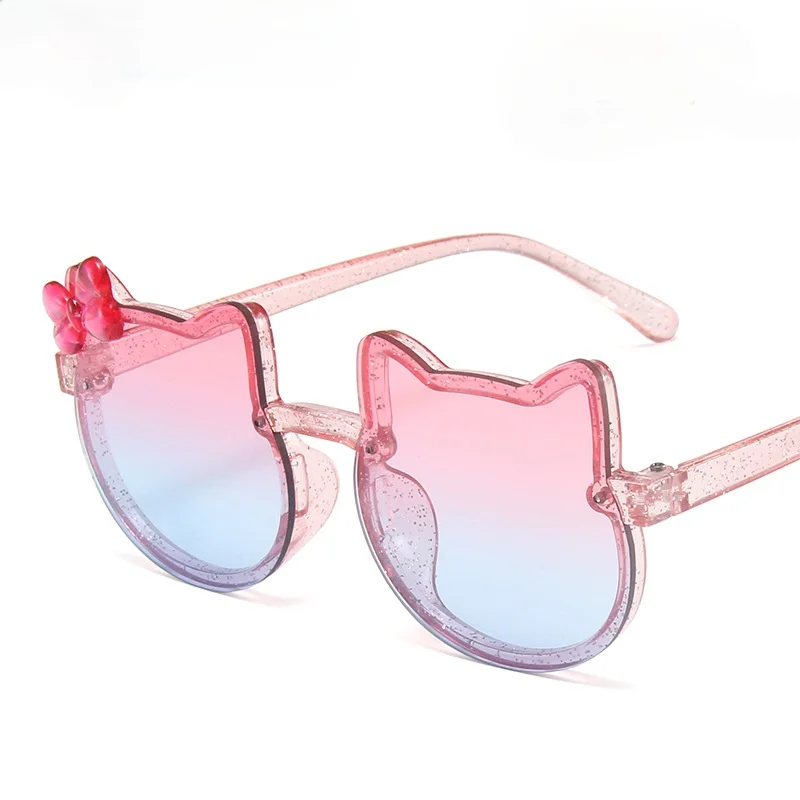 Bonito Orelhas de Gato Crianças Óculos de sol com Arcos Coloridos Brilhantes, Brilhantes, Óculos de sol para Meninos e Meninas de Moda Selfie Óculos