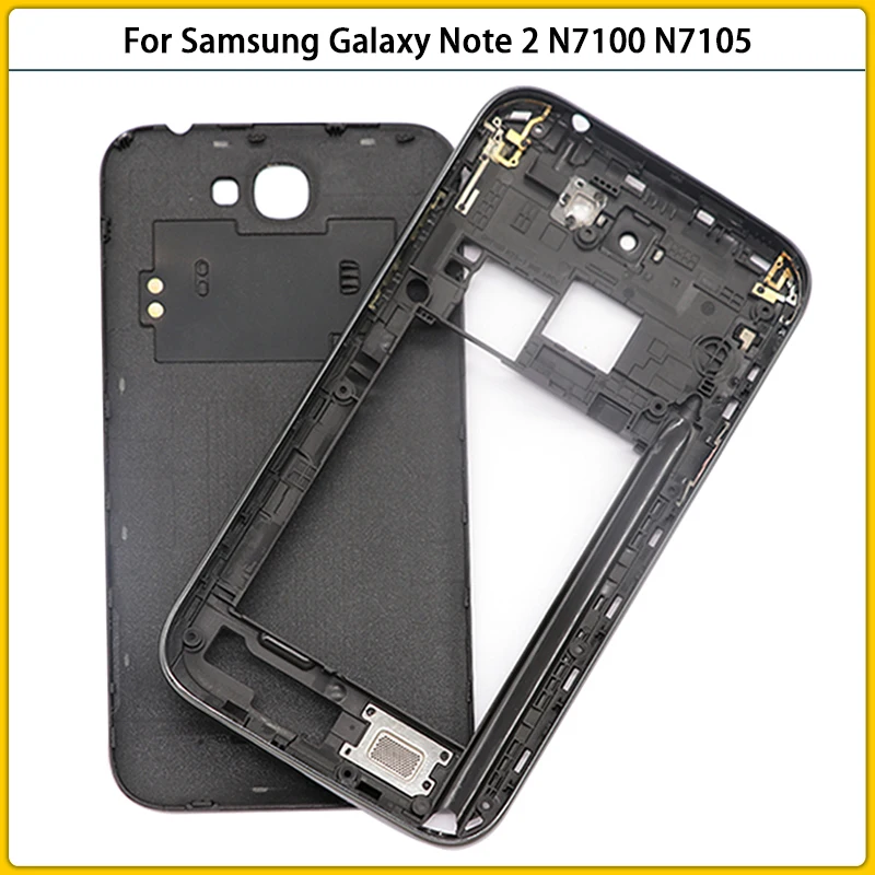 Novo N7100 Carcaça Completa Case Para Samsung Galaxy Nota 2 N7100 N7105 Bateria Tampa Do Porta Tampa Traseira Médio Médio Quadro De Moldura Substituir
