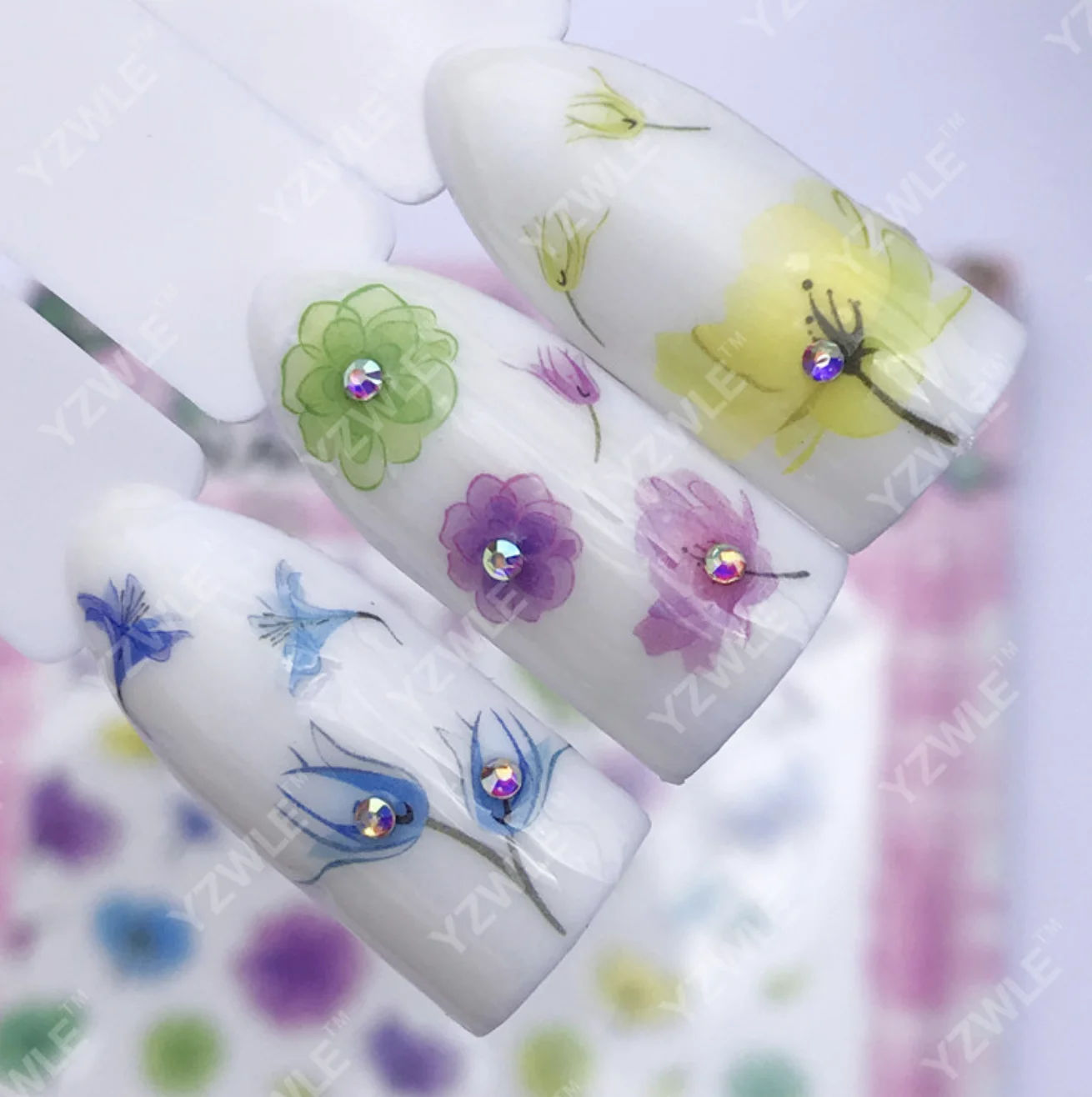 1pc Encantador Flores Transparente Gradiente de Etiquetas Adesivas de Cor Muitos Nail Art Decalque de Decoração ( Apenas Nua Folha de 12,2 cm*7.5 cm)