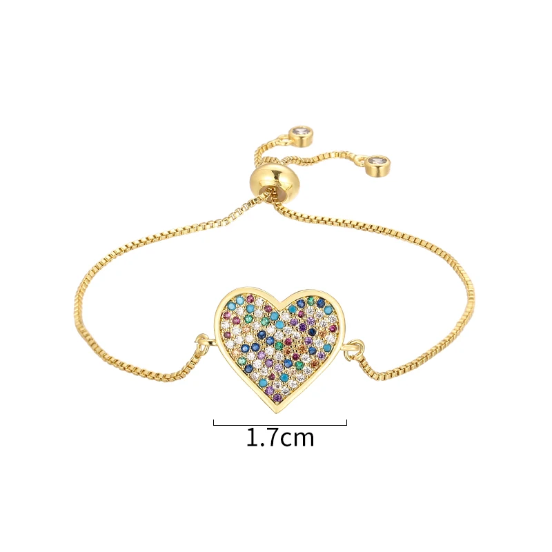 Moda feminina colorida coração pulseiras jóias de ouro cz zircão mama bracelete pulseira de corrente ajustável pulseira para mulheres