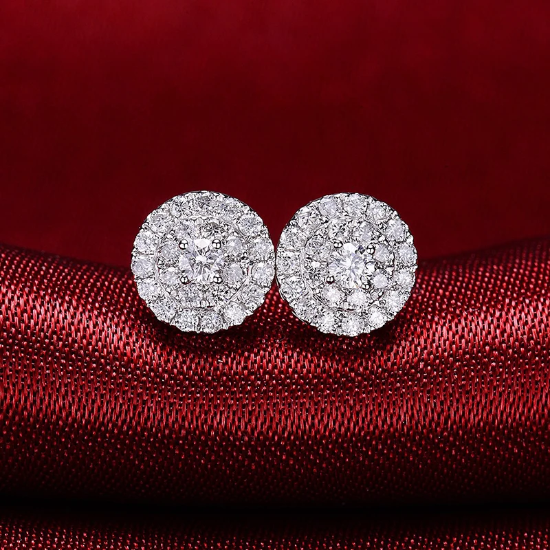 Aazuo Real de Ouro Branco 18K Diamantes Verdadeiros Ins Moda Linda Clássico da Rodada Brincos dotado para as Mulheres, Festa de Casamento Au750
