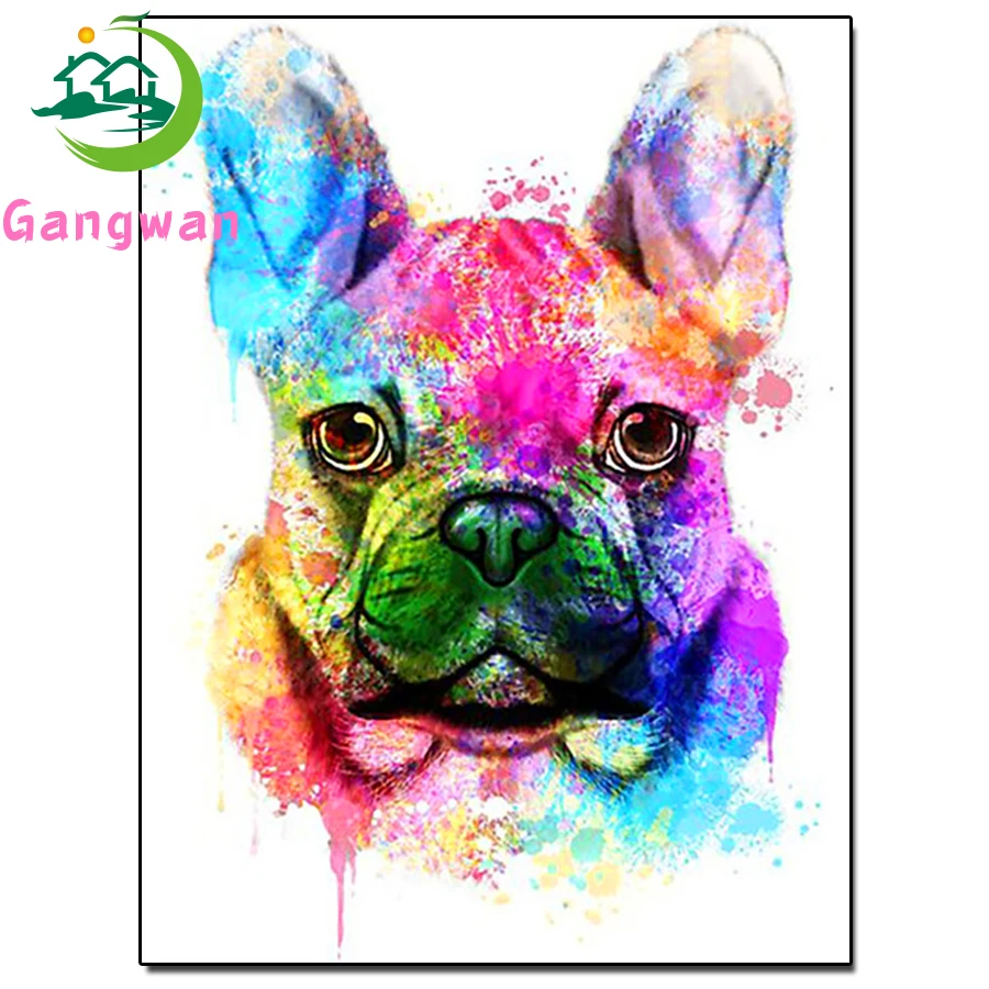 Plena Praça redonda Broca de Diamante Bordados Coloridos bulldog francês Diamante Pintura dos desenhos animados de estimação cachorro Ponto Cruz Mosaico Decoração
