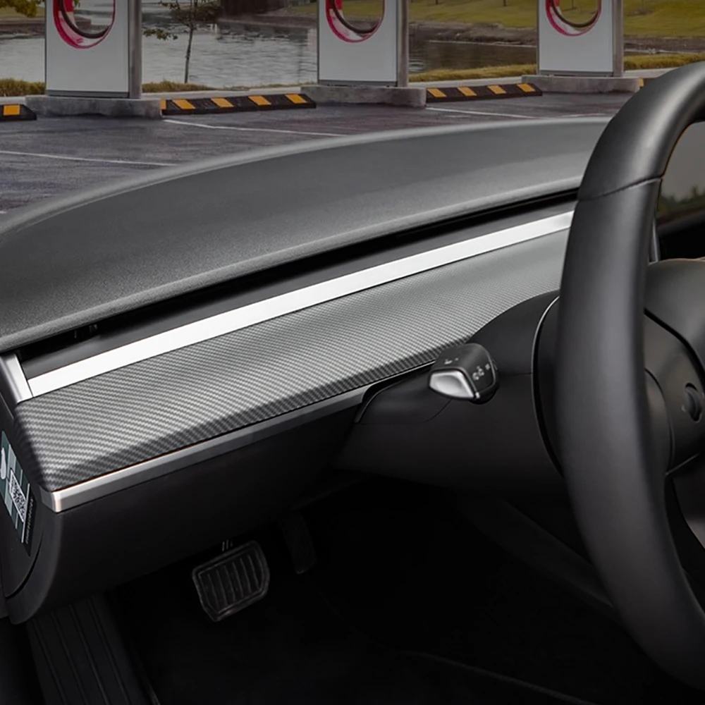 Tesla Estilo Carro Modelo 3 Y Fibra de Carbono ABS Lado de Guarnição Interior do Carro Decoração de Moldagem Painel Rígido Adesivos de carros