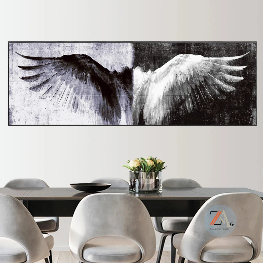 Arcanjo retro asas de penas cartaz pintura da lona preta parede branca de arte pop art parede a imagem para decoração sala de estar