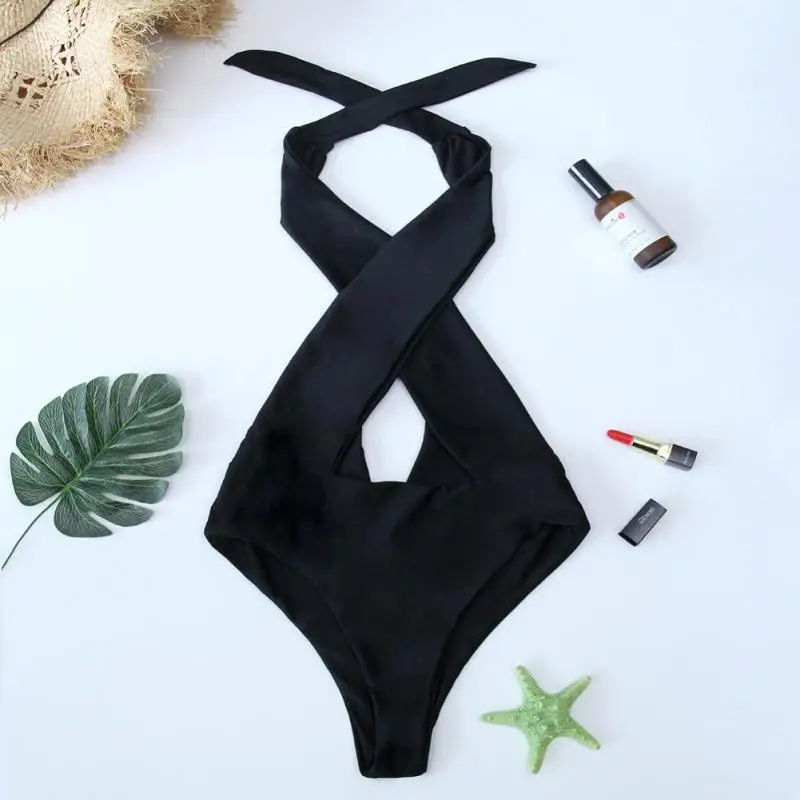 2021 Sexy Maiô para as Mulheres, Uma Peça de Alta Corte Swimwear das Mulheres da Cruz Bandage moda praia Verão sem encosto maiô Dropshipping