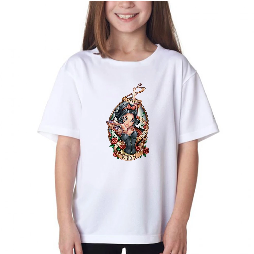 Bonito Princesa Tiana E O Sapo BAYOU da BELEZA de T-shirt Miúdos do Cartoon Impressão Engraçado Tee Gráfico de Moda para Crianças da Disney Menina Topo