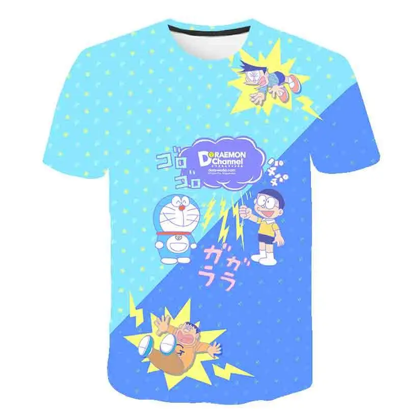 Garota verão Bonito Gordura Azul Doraemon T-shirt do Rapaz Personagem de desenho animado no Japão o Mangá de Impressão de T-shirt Superior Engraçado, Camisa de Curto Manga tees