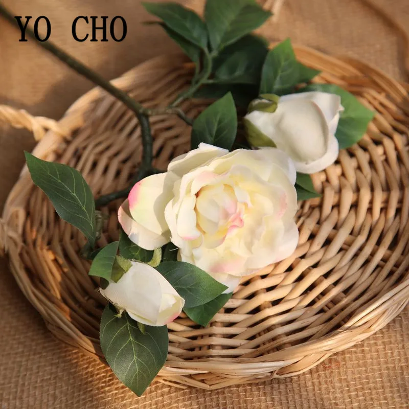 Outono de 3 Cabeças/Buquê Pequeno Broto de Rosas Artificiais, Flores de Seda, Gardenia DIY de Casamento em Casa Secretária Primavera Decoração Falso Ramo Floral
