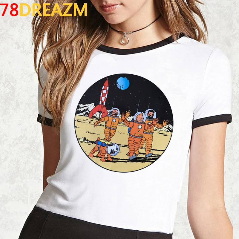 As Aventuras de Tintin roupas de mulheres casual harajuku casal roupas de impressão camiseta tamanho plus tumblr