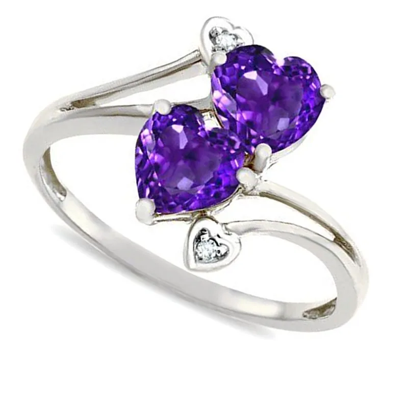 Ofertas de Luxo, Jóias de Prata de Cor Púrpura Duplo Amor do Coração de Zircónio Cristal Liga de Zinco Anel Feminino para as Mulheres Jóia do Partido