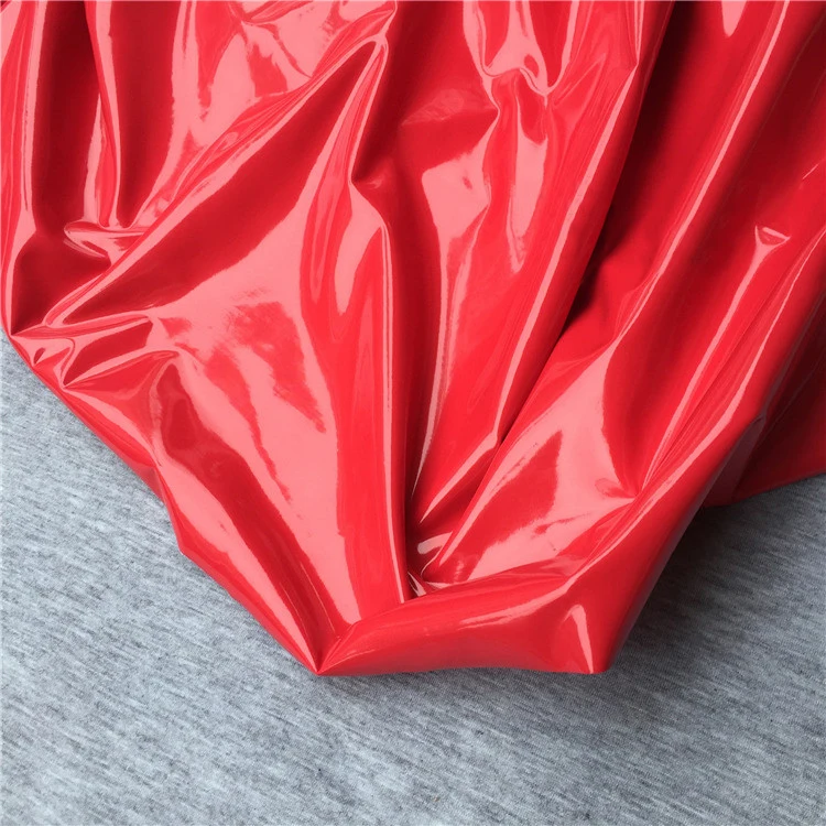 Red Glossy Leather Artificial Leather PU Elastic Mirror Leather Medium-sized Garment Craft Fabric, by Sale Meter